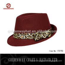 2015 Wine Red women ladies fedora hat with Leopard Decoration